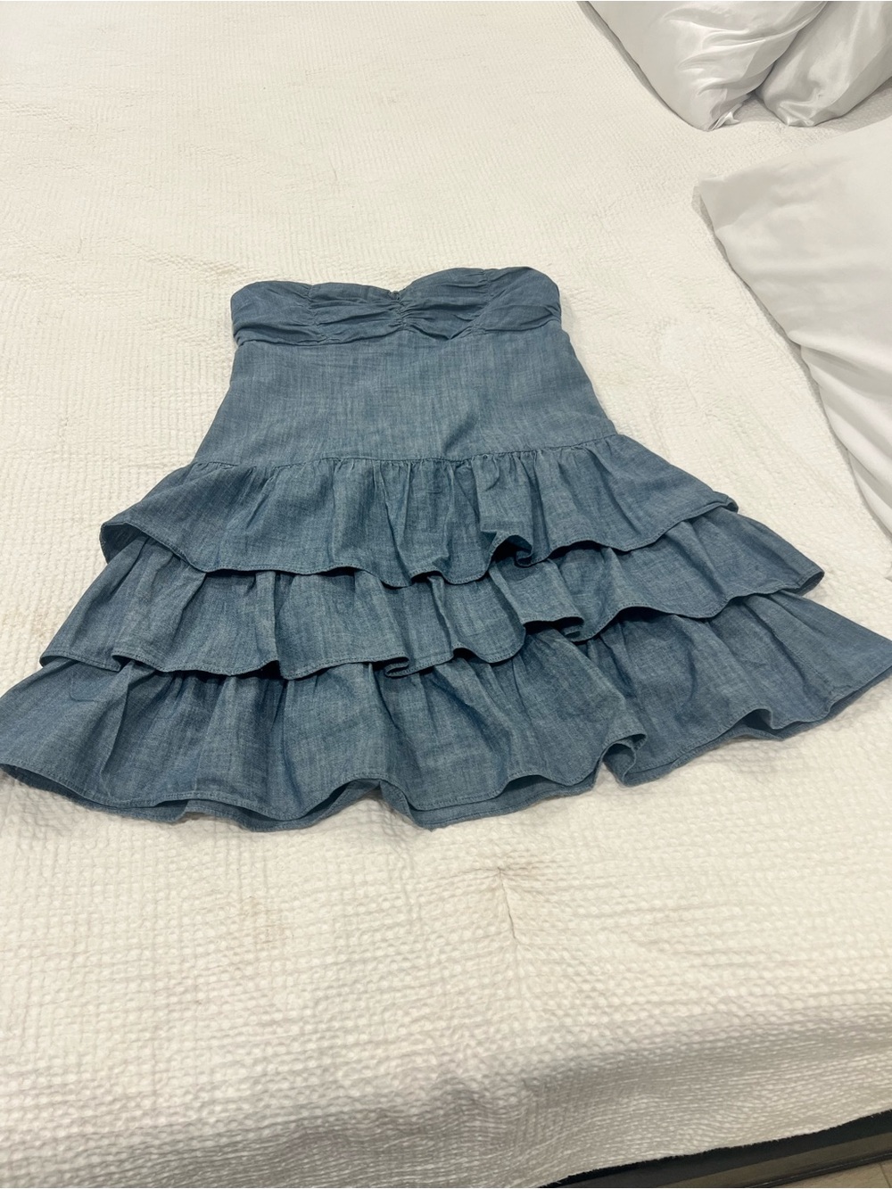 Express Blue Ruffled Strapless Skirt